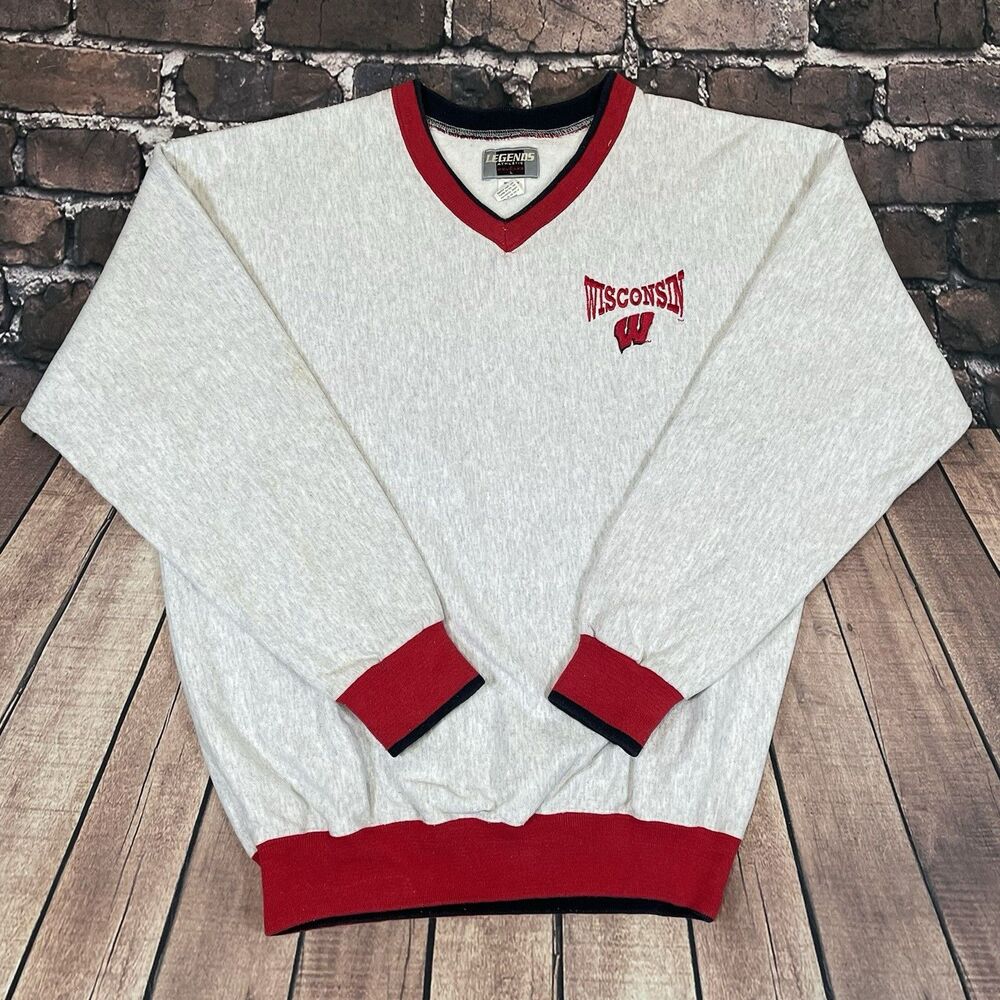 Vintage University Of Wisconsin Badgers Legends Athletic V-Neck Sweatshirt Large